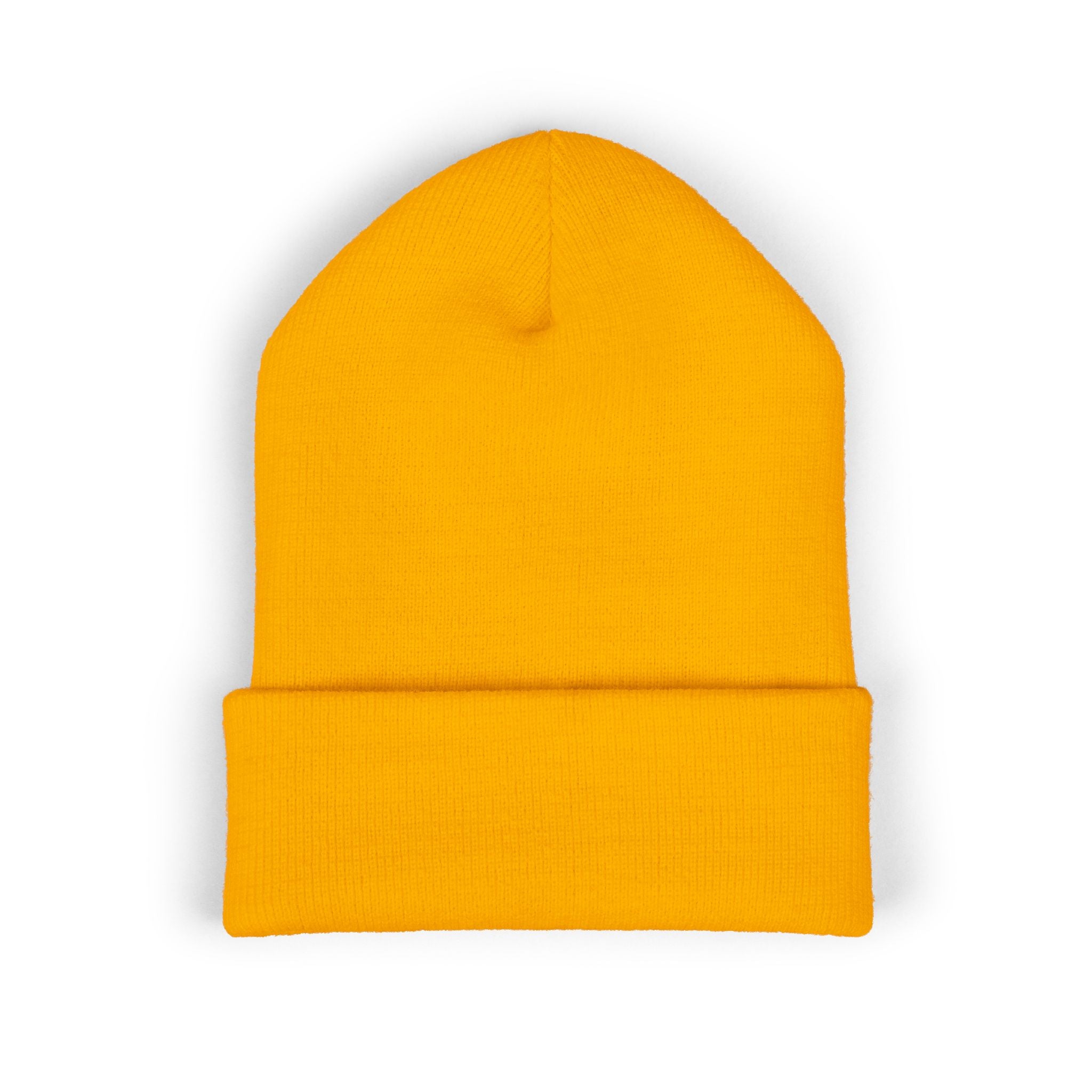 Embroidered Yellow Cuffed Beanie — Cute Smiley Face Patch